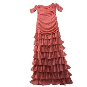 Lovers and‎ Friends Elora Gown Maxi Dress Ruffle Off Shoulder Formal Coral XS